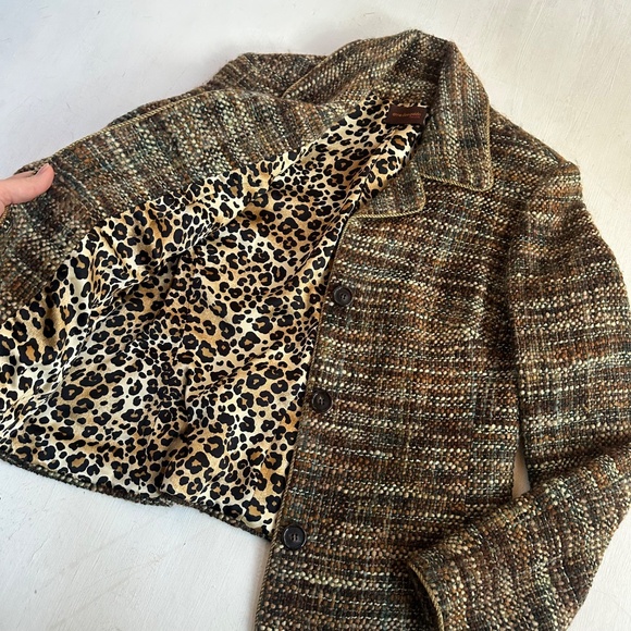 Anne Dee Goldin Green Gold Wool Tweed Blazer Jacket - Picture 3 of 9